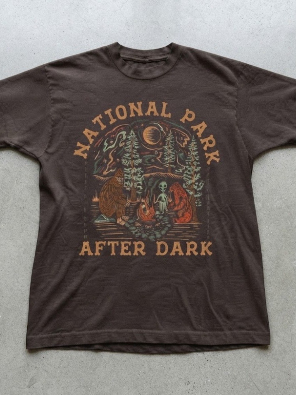 National Park After Dark Bigfoot Camping Art Gildan T-Shirt